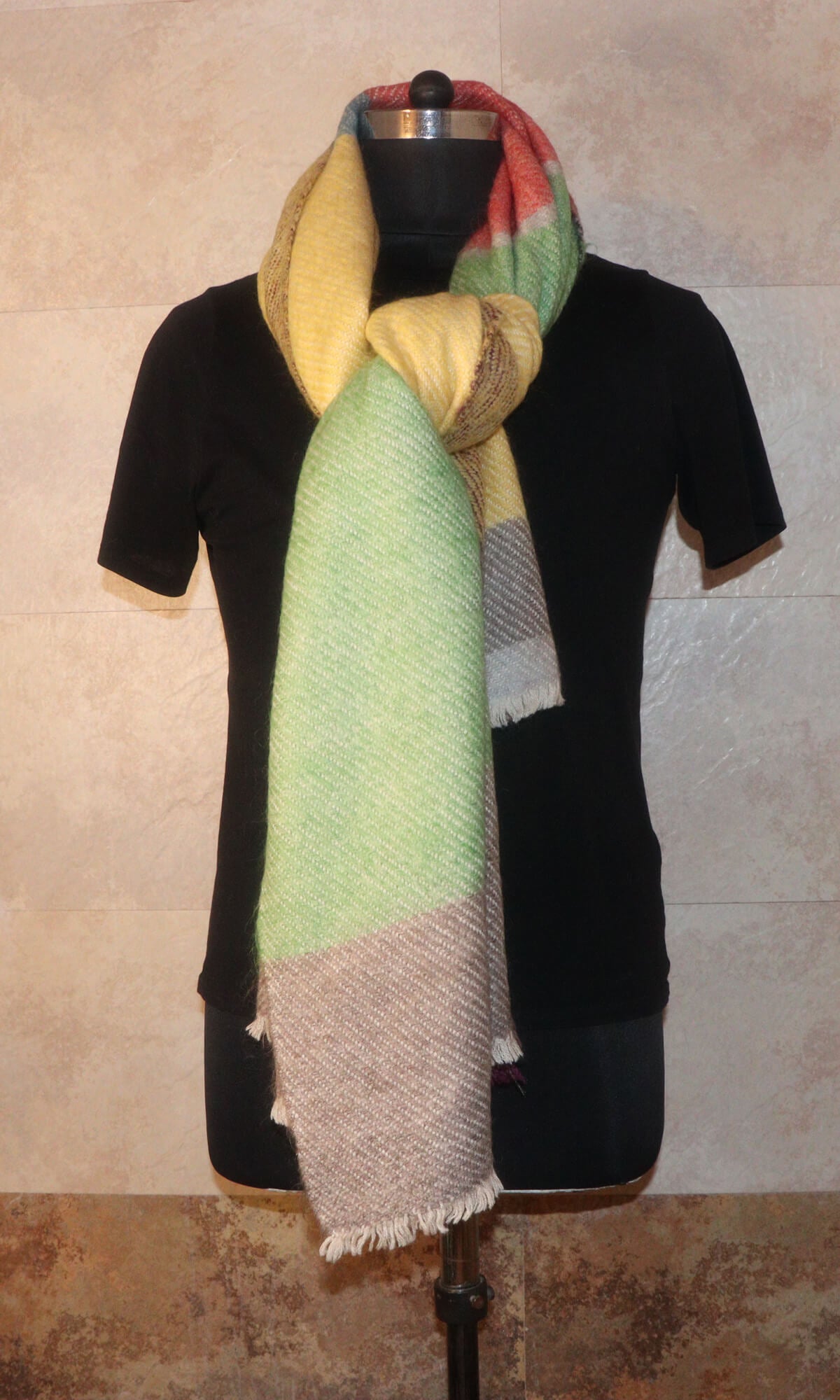 Multi-Color Cashmere Travel Stole Blanket - Handwoven in Nepal - Winter Knot View.