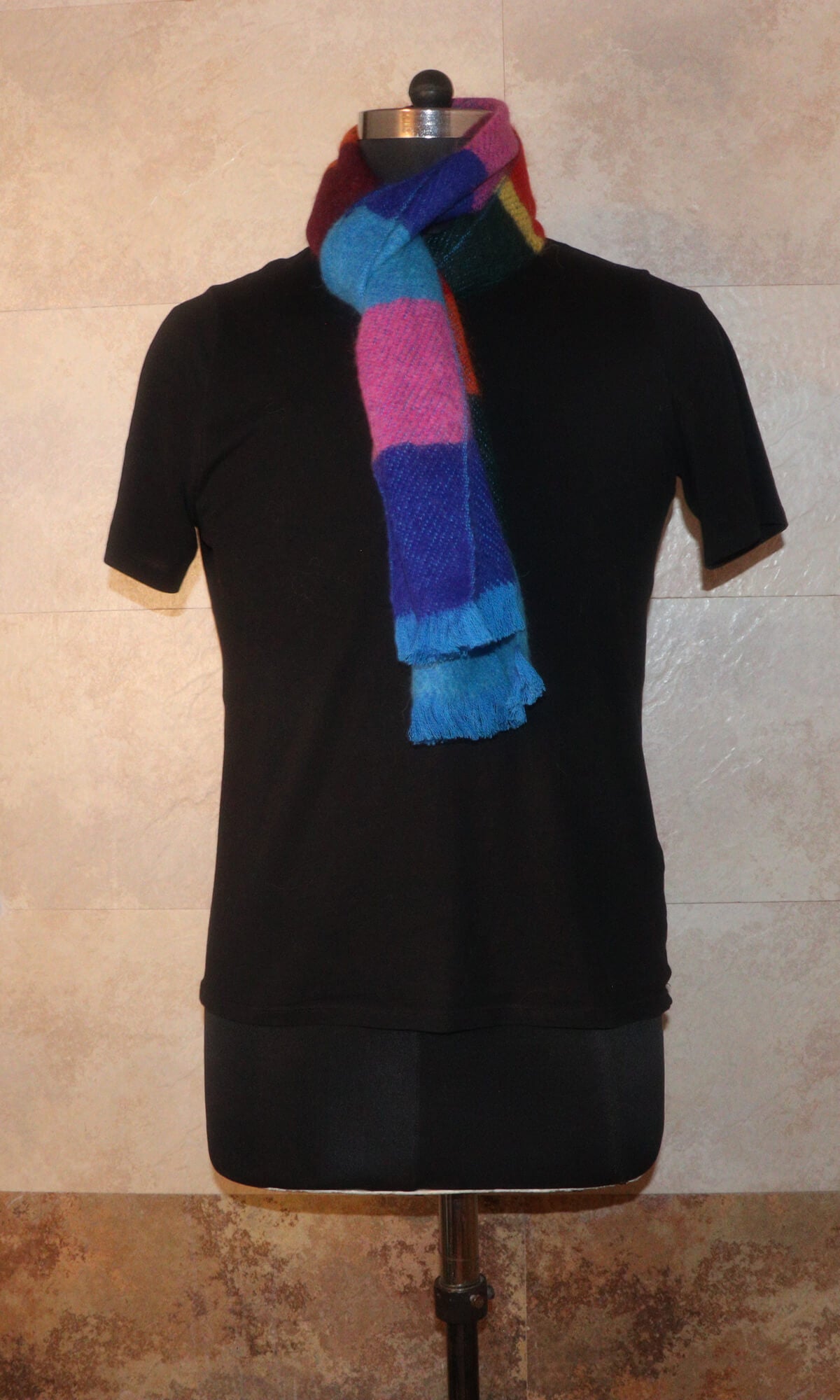 Handwoven Cashmere Blend Joyful Striped Muffler 10x72 Inches to enhance mood - neck scarf view.