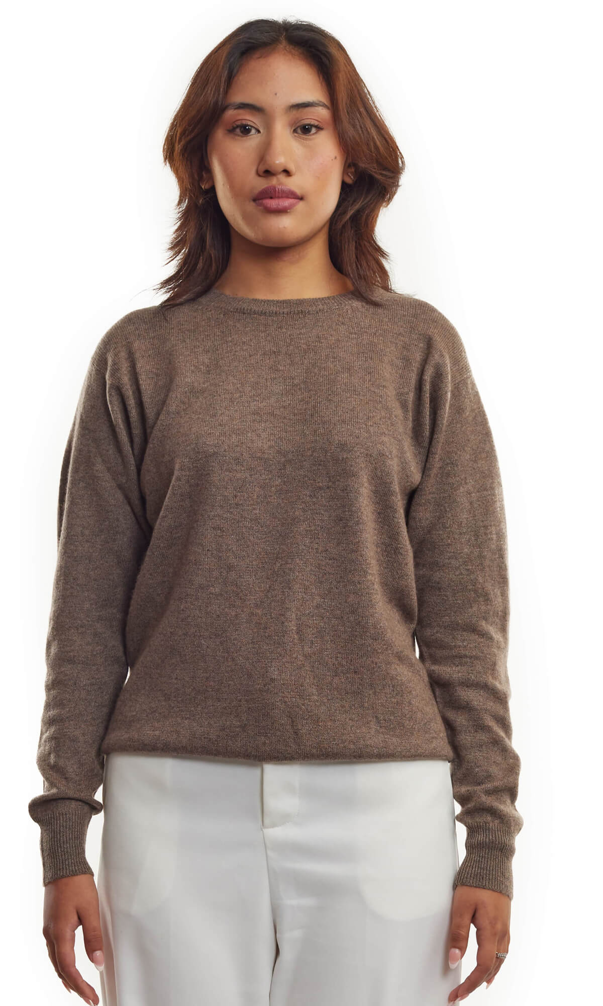 Pure Cashmere Cardigan Roundneck in Rich Coffee Hue
