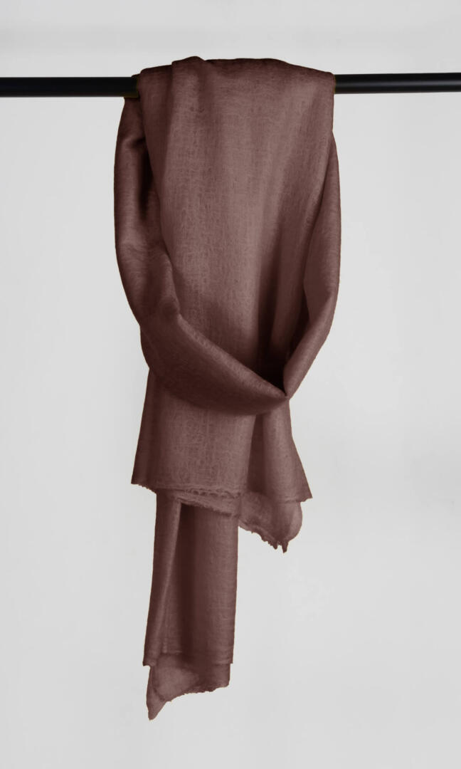 100% Pure Chocolate Cashmere Shawl Handmade, exceptionally soft, lightweight & easy to use as a shawl, wrap, or scarf every day is protective & stylish.