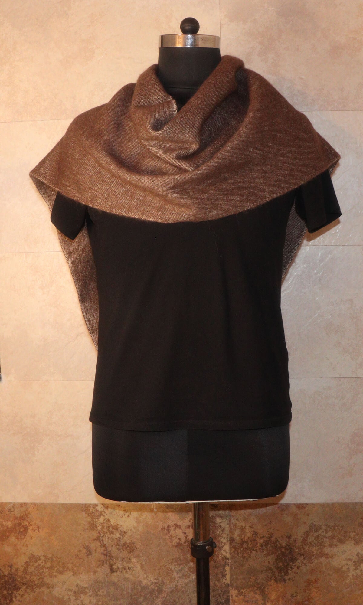 16x80 Inches Chic Neck Wrap Mocha Cashmere Muffler for Chilly Days - Shoulders Drape View