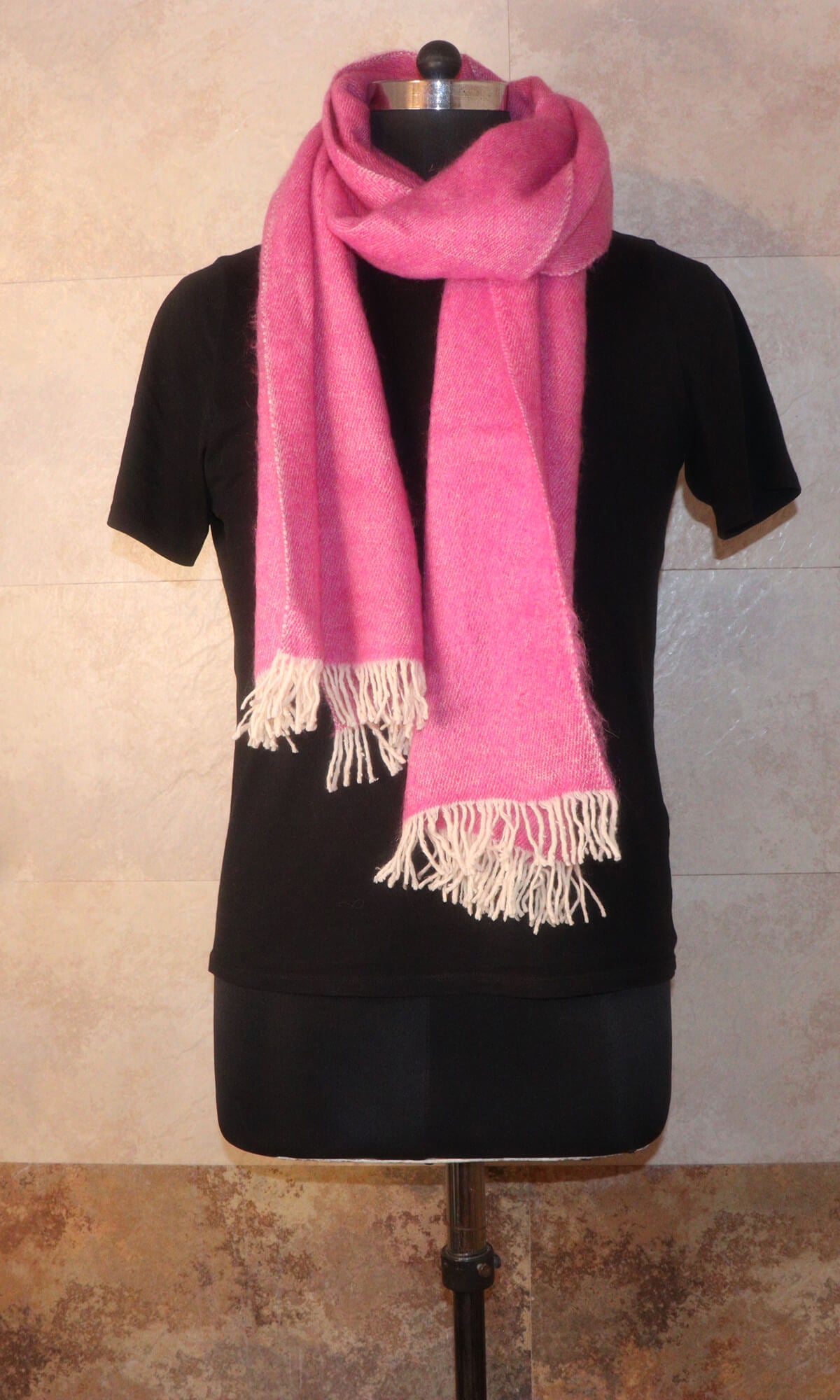 16x80 Inches Woven Cashmere Persian Pink Muffler for Cold Weather - Neck Loop View