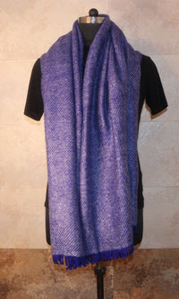 36x72 Inches Blue Twill Weave Cashmere Stole for Morning Meditation - Front Drape View