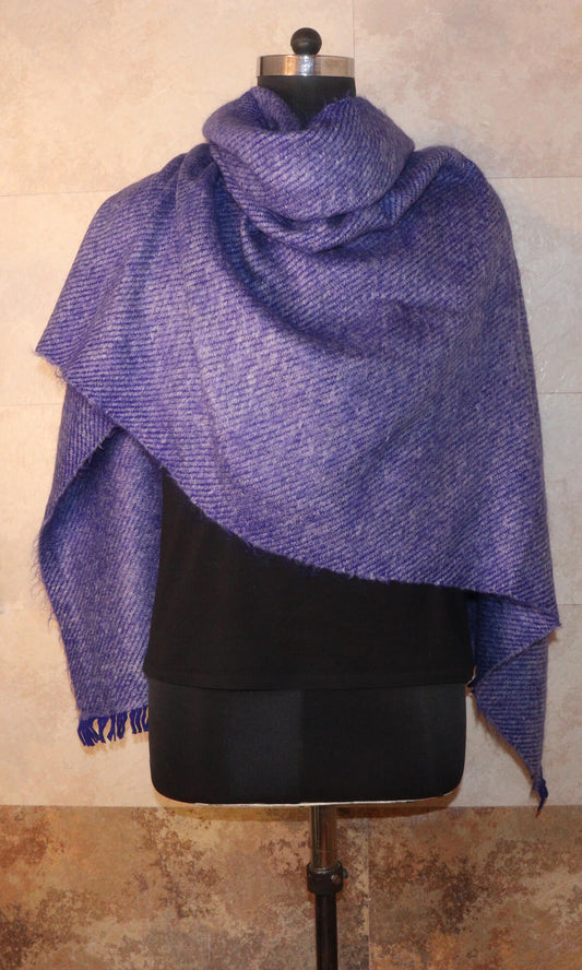 36x72 Inches Blue Twill Weave Cashmere Stole for Morning Meditation - Elegant Shoulder Drape View