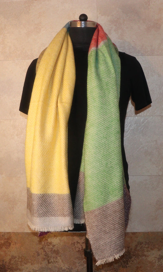 Multi-Color Cashmere Travel Stole Blanket - Handwoven in Nepal - Neck Drape View