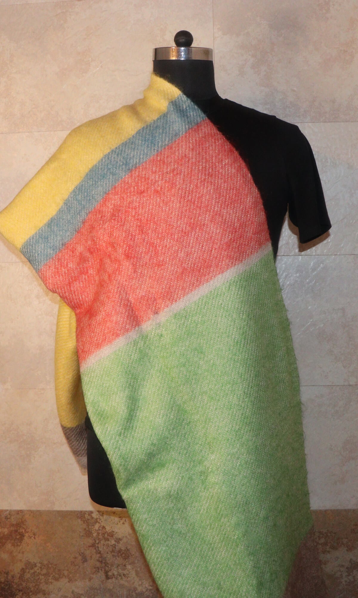  Multi-Color Cashmere Travel Stole Blanket - Handwoven in Nepal - Front Body Drape View.