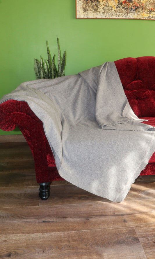 56x96 Inches Grey Handwoven Pure Cashmere Throw Blanket from 100% Pure Himalayan Cashmere for Unparalleled Comfort and Quality - Red Sofa Coverage