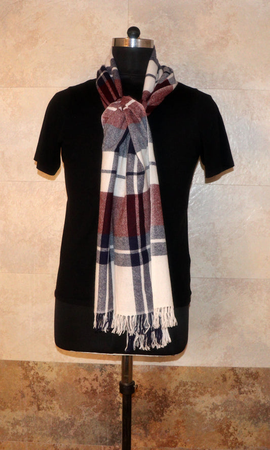 Luxurious Pure Cashmere Tartan Plaid Stole Wrap, a statement of Nepalese artistry and English heritage, handcrafted in the heart of Nepal - tie knot view