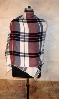 Luxurious Pure Cashmere Tartan Plaid Stole Wrap, a statement of Nepalese artistry and English heritage, handcrafted in the heart of Nepal - body wrap view