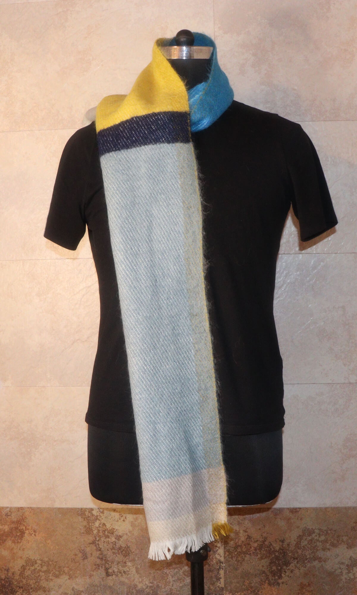 Handwoven 9x61 Inches Cashmere Wool Multi-Color Striped Muffler Cozy Neck Warmer - full length view