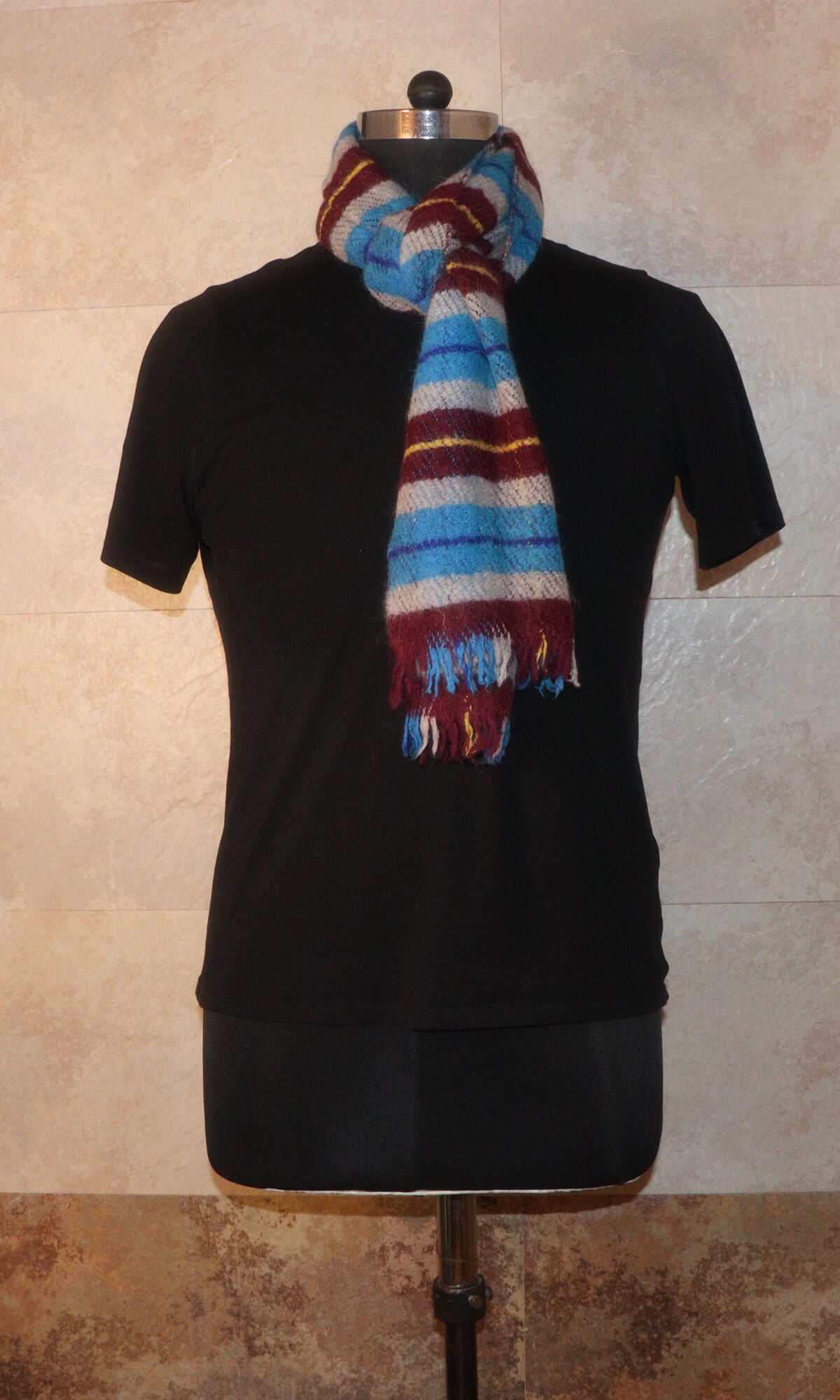 Handmade 25x183cm Multi Color Striped Cashmere Merino Wool Muffler - Vintage-inspired warmth for formal, casual, and travel occasions - neck warmer view.