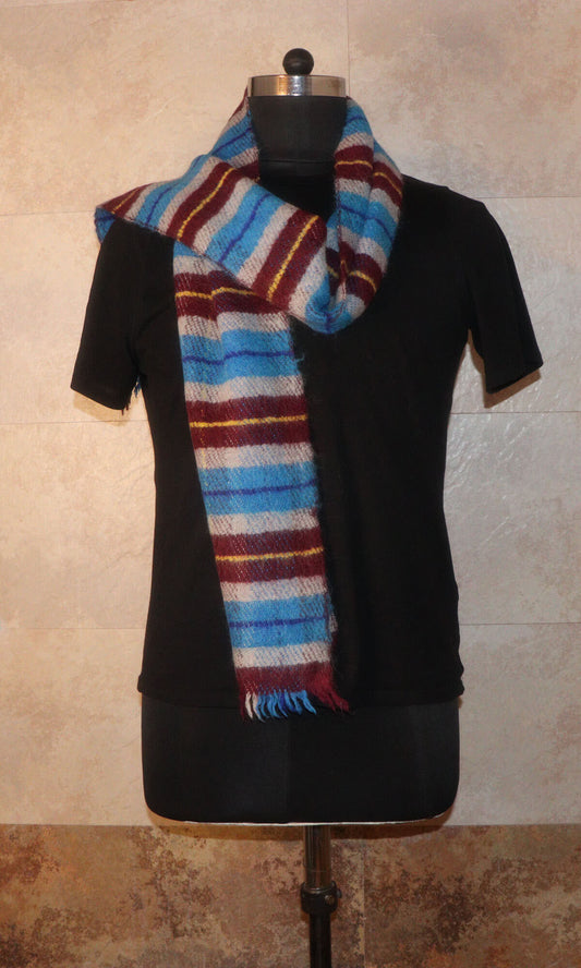 Handmade 25x183cm Multi Color Striped Cashmere Merino Wool Muffler - Vintage-inspired warmth for formal, casual, and travel occasions.