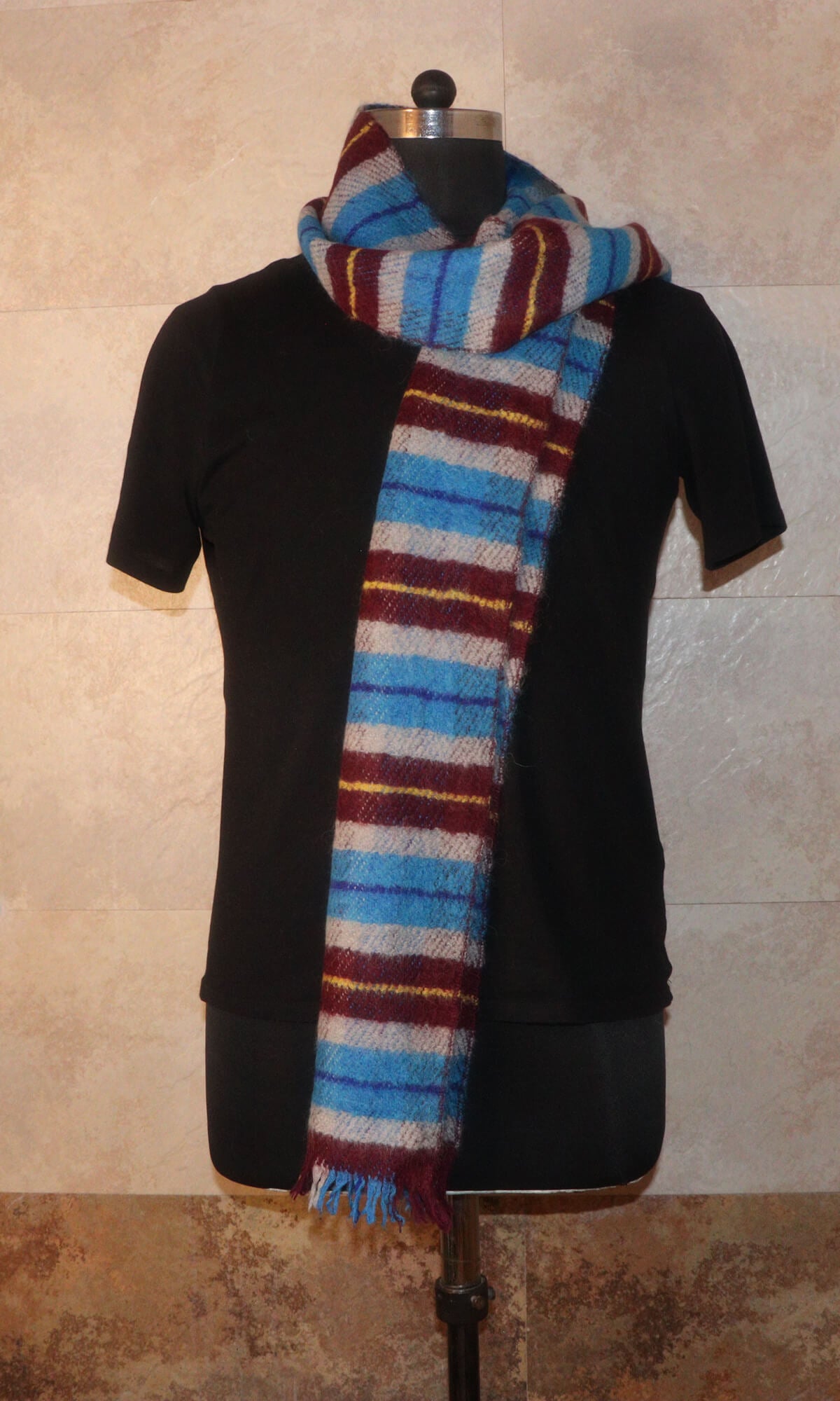 Handmade 25x183cm Multi Color Striped Cashmere Merino Wool Muffler - Vintage-inspired warmth for formal, casual, and travel occasions - vintage look.