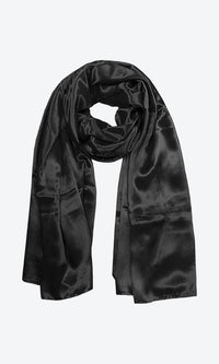 Premium rose petal silk neck scarf wrap in black is 100% sustainable and vegan. It is super light and ultra soft.