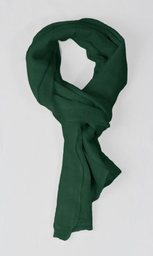 100% Pure Forest Green Cashmere Shawl Handmade rolled and looped as a neck scarf.