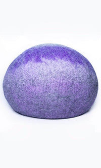 Back view of Grey-Purple Faux Spray Paint Cat Hideout, an oval-shaped cat cave bed with a unique and stylish design featuring a gray and purple faux spray paint design.