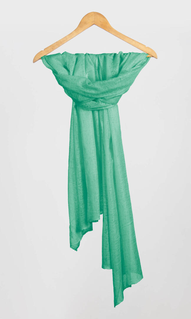 100% Pure Algae Green Cashmere Shawl Handmade, exceptionally soft, lightweight & easy to use as a shawl, wrap, or scarf every day is protective & stylish.