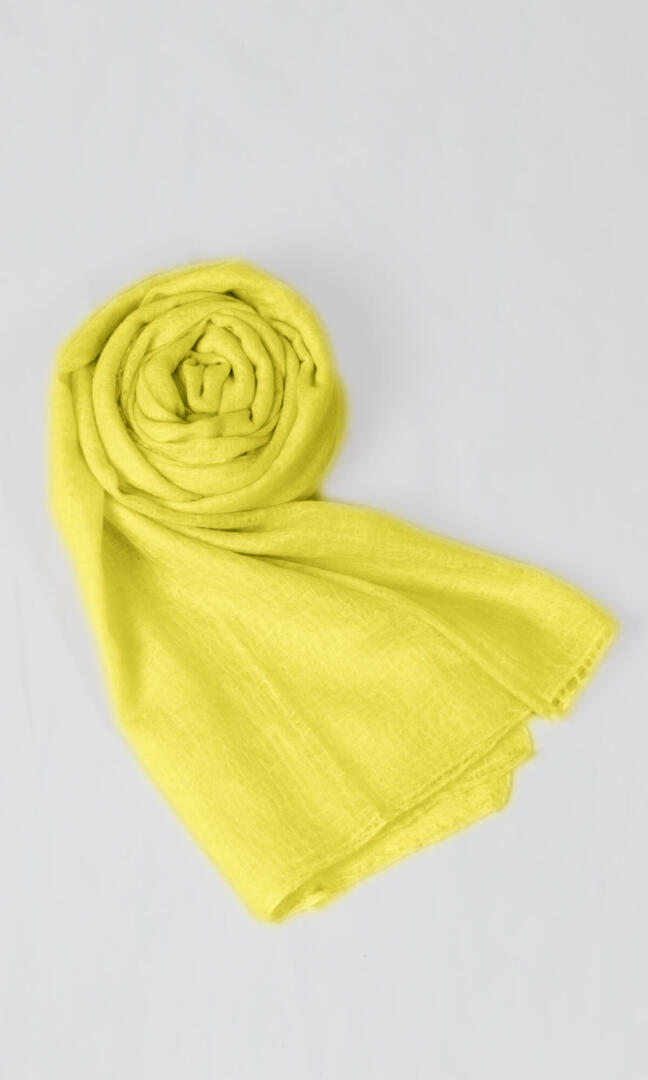 100% Pure Baby Yellow Cashmere Shawl Handmade, exceptionally soft, lightweight & easy to use as a shawl, wrap, or scarf every day is protective & stylish.