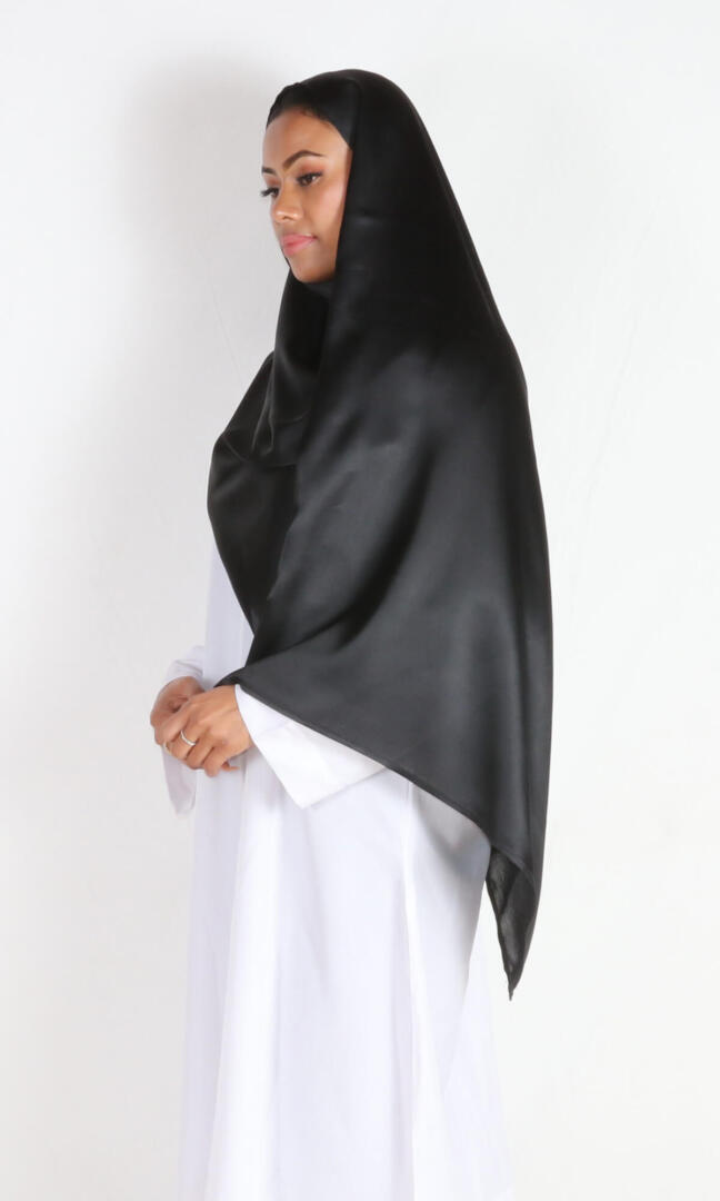 Handmade Organic Rose Petal Satin Hijab in Black