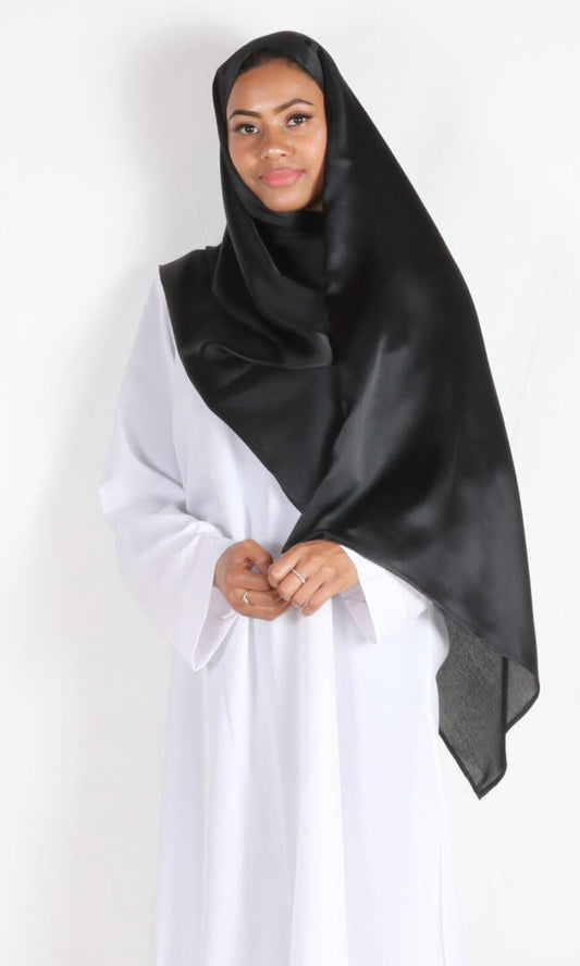 Handmade Organic Rose Petal Satin Hijab in Black